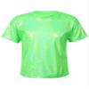Aislor Girls Boys Shiny Metallic Modern Dance Jazz Top Short Sleeve Shirt Athletic T-Shirt Performance Blouse Dancewear Fluorescent Green 5-6 Years view 1
