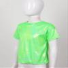 Aislor Girls Boys Shiny Metallic Modern Dance Jazz Top Short Sleeve Shirt Athletic T-Shirt Performance Blouse Dancewear Fluorescent Green 5-6 Years view 4