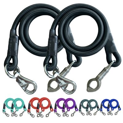 Majestic Ally Pack of 2, Bungee Trailer Tie for Horse Haulage with Panic Snap and Bull Snap - 36 Inch (Black)