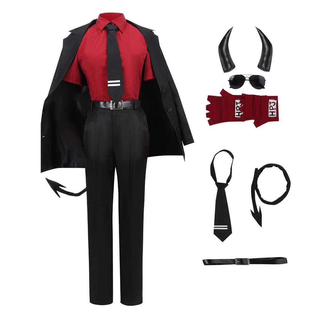 Weixu Cosplay Costume Uniform Blazer Shirt Pants Full Set with Tail Tie Glasses Halloween Outfit for Men XXS