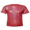 Aislor Girls Boys Shiny Metallic Modern Dance Jazz Top Short Sleeve Shirt Athletic T-Shirt Performance Blouse Dancewear Red 6-7 Years view 1