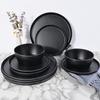 afcevnlb 12-Piece Plastic Dinnerware Set Plates and Bowls Sets Service for 4 Matte Black Melamine Plates Unbreakable Plastic Outdoor Camping Dishes Decor Dishwasher Safe view 4