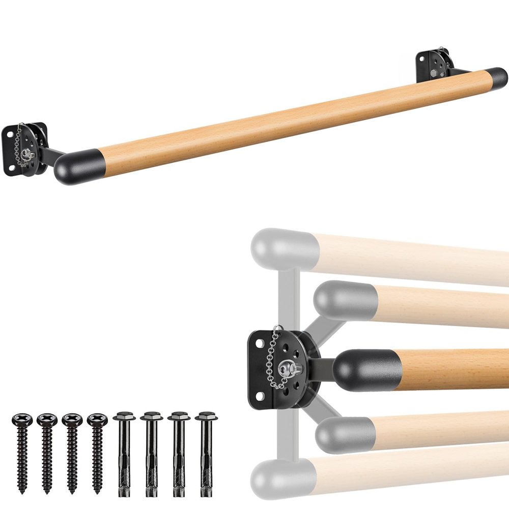 Dolibest Space Saver, 3 ft Ballet Barre, Wall Mounted Traditional Wood Ballet Barre System Stretch/Dance for Home Barre Workout Equipment, Height Adjustable, for Kids and Adults