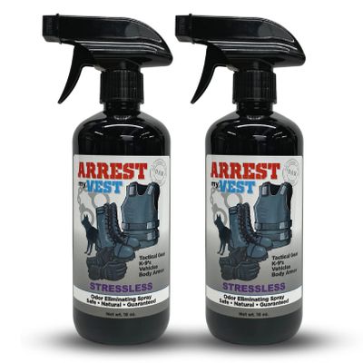 Arrest My Vest - Vest Odor Eliminating Spray for Body Armor, Tactical Gear, K9 Equipment, & Weighted Workout Vests Safe on All Ballistic Vests, Fabrics, & Police Gear Stressless Scent 2 16 oz Bottles