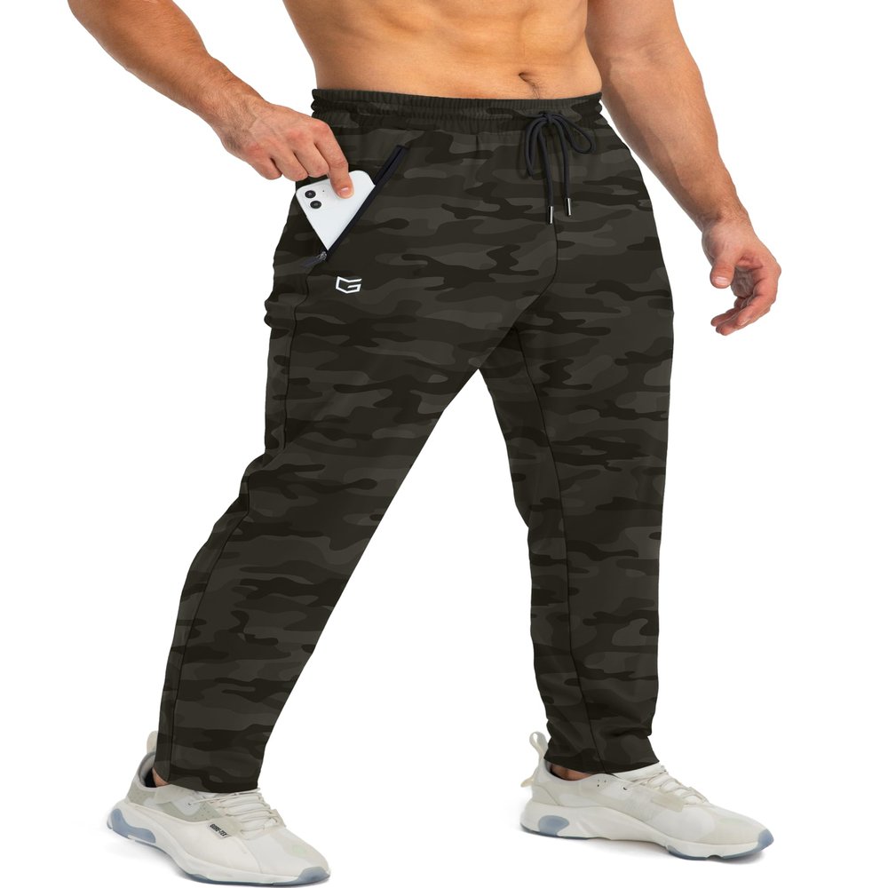 G Gradual Men's Sweatpants with Zipper Pockets Tapered Joggers for Men Athletic Pants for Workout, Jogging, Running (Green Camo, Small)