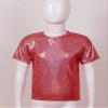 Aislor Girls Boys Shiny Metallic Modern Dance Jazz Top Short Sleeve Shirt Athletic T-Shirt Performance Blouse Dancewear Red 3-4 Years view 3