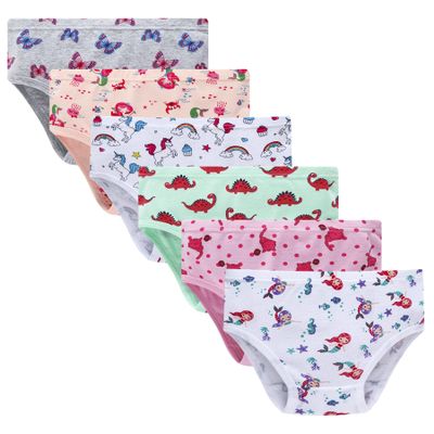 Barara King Girls' Undies 100% Cotton Panties Little Girls Soft Underwear Kids Briefs (Pack of 6) Size 6