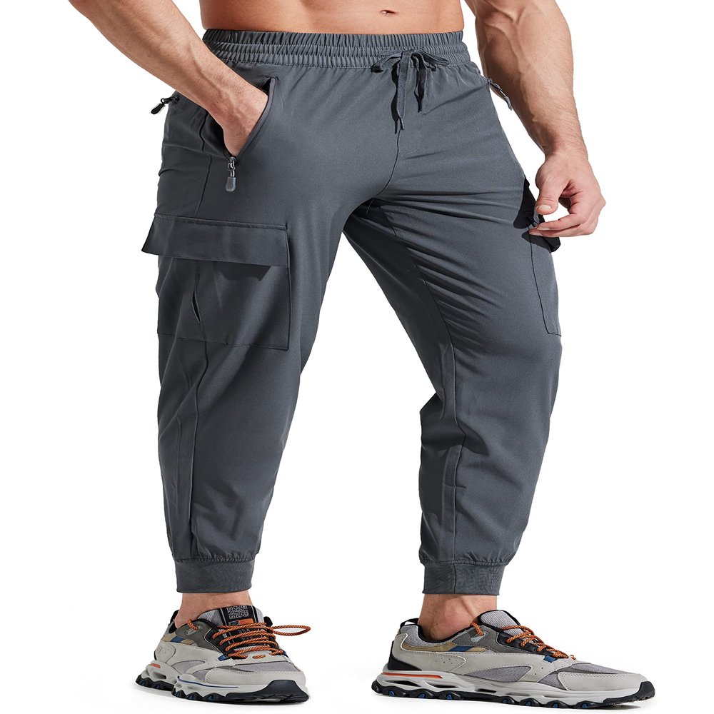 Libin Men's Lightweight Joggers Quick Dry Cargo Hiking Pants Track Running Workout Athletic Travel Golf Casual Outdoor, Grey XXL