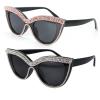 mincl Fashion Womens Rhinestone Sunglasses Retro Black Cat Eye Sunglasses Crystal Sparkle For Women with UV protection (2pcs-pink&silver black) view 1