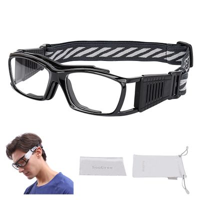 SooGree Racquetball Goggles - Sports Glasses Basketball Football Protective Eyewear Anti Fog Shock Absorption with Adjustable Strap (G8015 Black frame black pad)