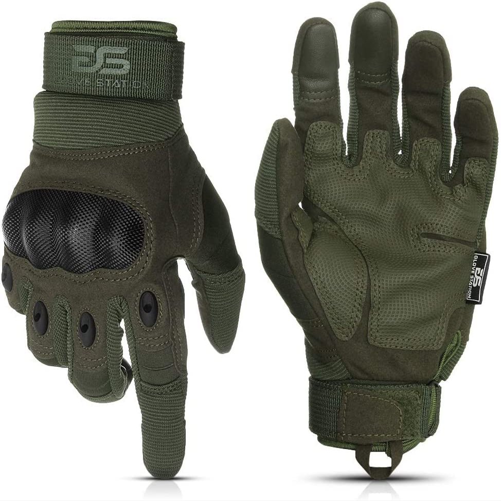 Glove Station Tactical Gloves for Men  Touchscreen Utility Gear with Hard Knuckle Protection Used in Motorcycle, Airsoft, Combat, Police, Shooting & Outdoor Work Green - Hard Knuckle Small