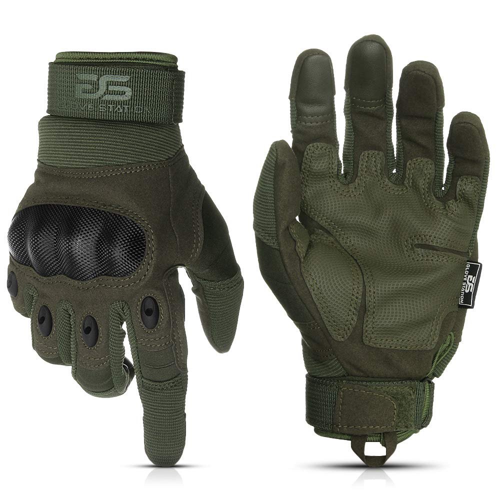 Glove Station Tactical Gloves for Men Touchscreen Utility Gear with Hard Knuckle Protection Used in Motorcycle, Airsoft, Combat, Police, Shooting & Outdoor Work Green - Hard Knuckle XX-Large