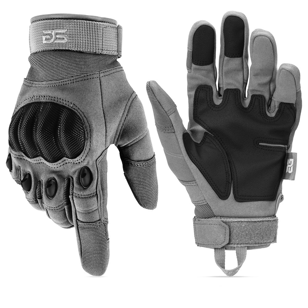 Glove Station Tactical Gloves for Men Touchscreen Utility Gear with Hard Knuckle Protection Used in Motorcycle, Airsoft, Combat, Police, Shooting & Outdoor Work Gray - Hard Knuckle Medium
