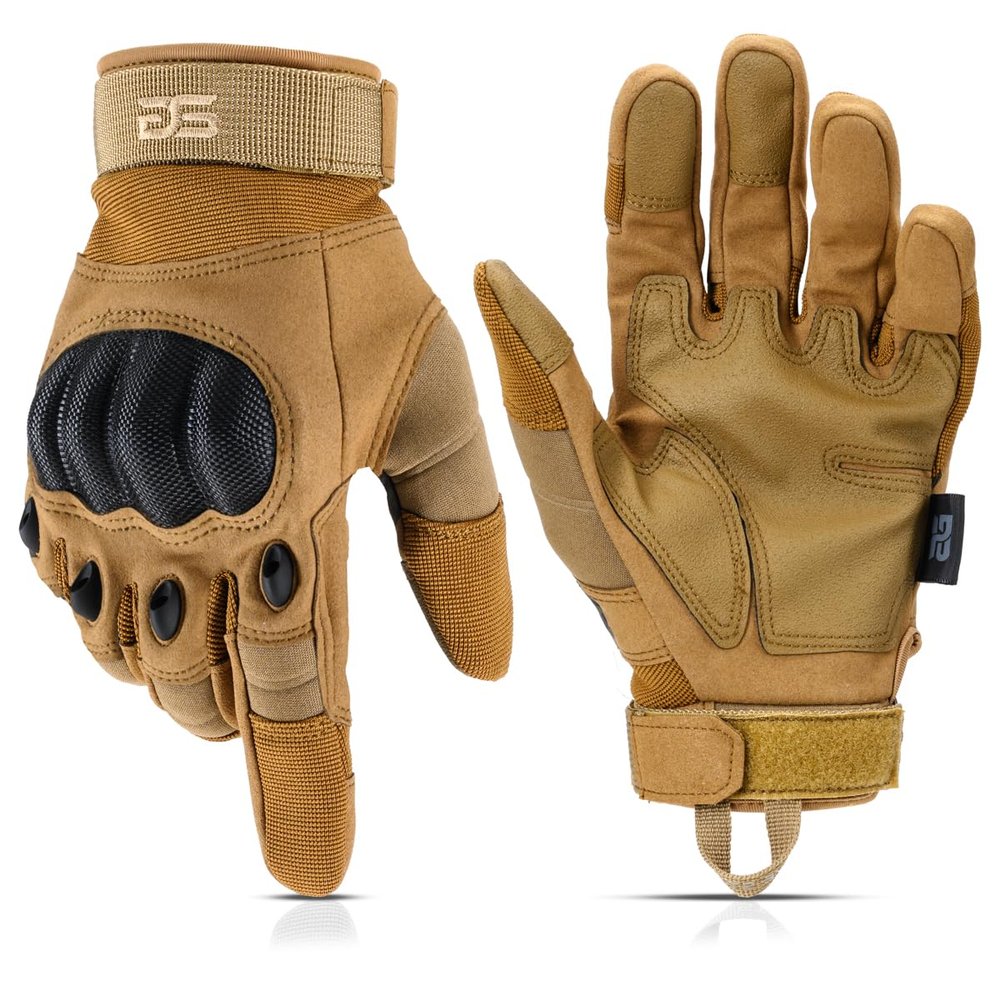 Glove Station Tactical Gloves for Men  Touchscreen Utility Gear with Hard Knuckle Protection Used in Motorcycle, Airsoft, Combat, Police, Shooting & Outdoor Work Tan - Hard Knuckle Large