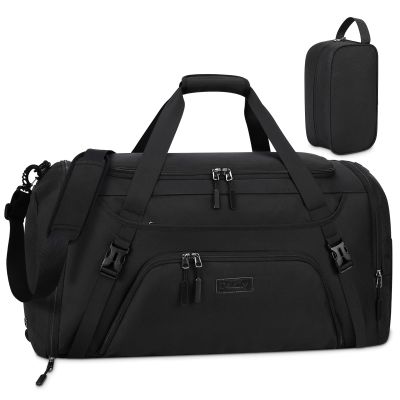 Gym Duffle Bag for Women Men 40L Waterproof Sports Travel Duffel Bags with Shoe Compartment,Wet Pocket Large Weekender Overnight with Toiletry Bag,Black