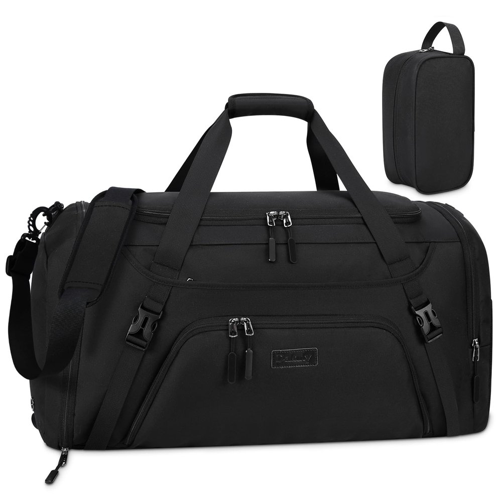 Gym Duffle Bag for Women Men 40L Waterproof Sports Travel Duffel Bags with Shoe Compartment,Wet Pocket Large Weekender Overnight with Toiletry Bag,Black