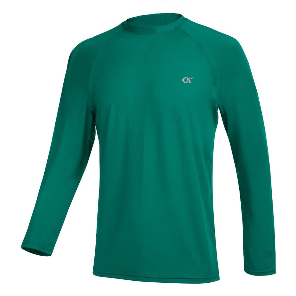 Men's Long Sleeve Swim Shirts Rash Guard UPF 50+ UV Sun Protection Shirt Athletic Workout Running Hiking T-Shirt Swimwear EmeraldGreen XL