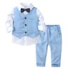 Sywiyi Toddler Boys 3Pcs Gentleman Party Suits Lapel Collar Shirt with Bowtie Single Breasted Vest Pant Formal Sets Blue 9-12 Months view 1