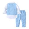 Sywiyi Toddler Boys 3Pcs Gentleman Party Suits Lapel Collar Shirt with Bowtie Single Breasted Vest Pant Formal Sets Blue 9-12 Months view 2