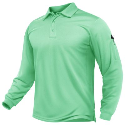 TACVASEN Men's Long Sleeve Polo Shirts Quick Dry Tactical Golf Collared Lightweight Work Breathable Moisture Wicking Outdoor Mint Green 2XL