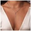 Andelaisi Boho Rhinestone Necklace Chain Round Crystal Lariat Necklace Silver Pendant Necklace Chain Long Crystal Chain Y Necklace Jewelry for Women view 2
