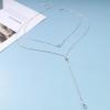 Andelaisi Boho Rhinestone Necklace Chain Round Crystal Lariat Necklace Silver Pendant Necklace Chain Long Crystal Chain Y Necklace Jewelry for Women view 3