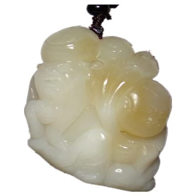 2.4" China Certified Nature Hetian Nephrite Jade Laughing Buddha Necklace Pendants