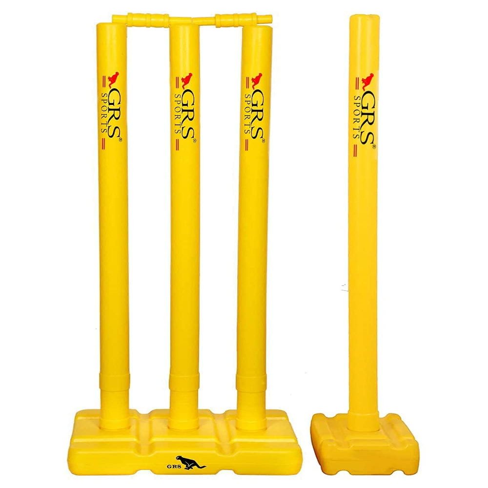 GRS India Best Heavy Plastic Cricket Stumps Set - 4 Stumps + 2 Bails + 2 Stand (Yellow)(Plastic Wicket Set)