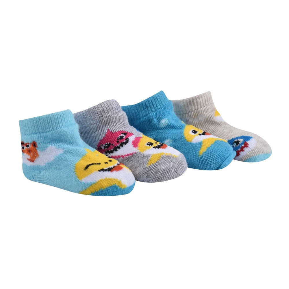 Baby Shark Baby Boys Quarter Socks, Grey (4 Pack), 6-12 Months