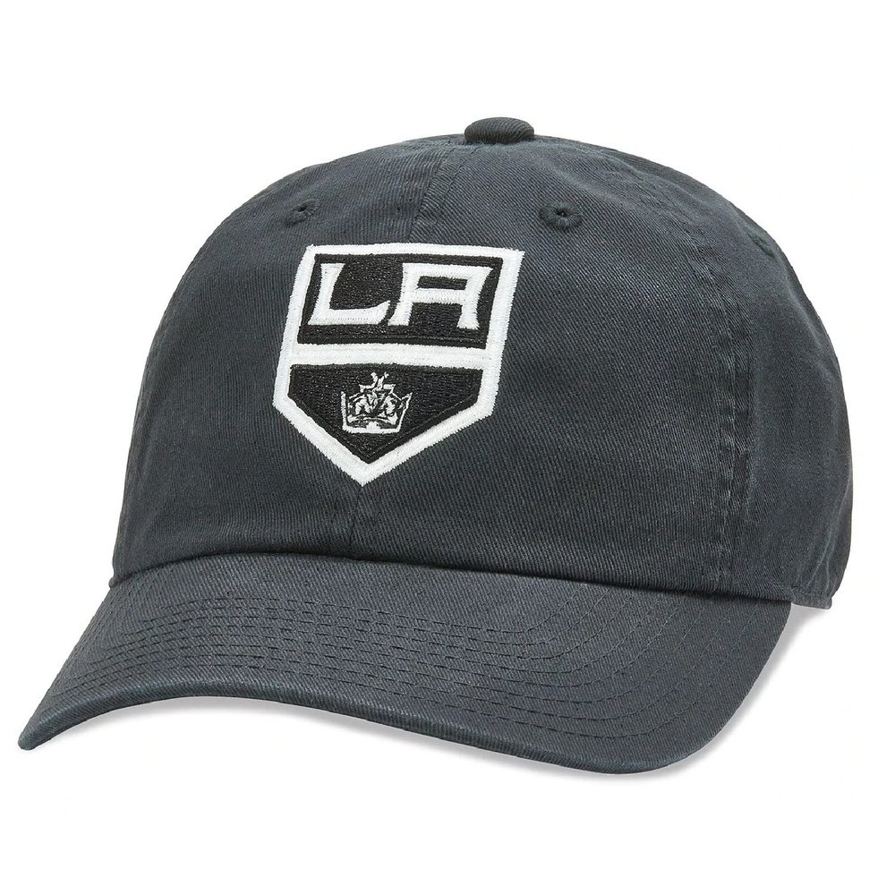 AMERICAN NEEDLE Los Angeles Kings NHL Baseball Hat, Casual Relaxed Fit with Curved Brim, Adjustable Buckle Strap Dad Cap, Blue Line Collection, Black