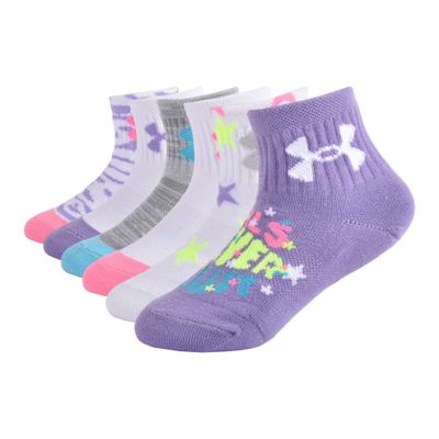 Under Armour Girls Multi Pack Quarter Sock, Lilac, 4-6 US
