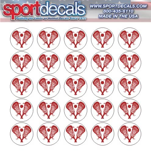 Sportdecals Lacrosse Stick Heads 3/4" Award Decals (Scarlet on White)