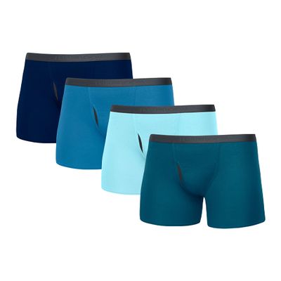Fruit of The Loom Men's Premium Tag-Free Cotton Underwear (Regular & Big Man), Boxer Brief - 4 Pack - Assorted Blues, Small