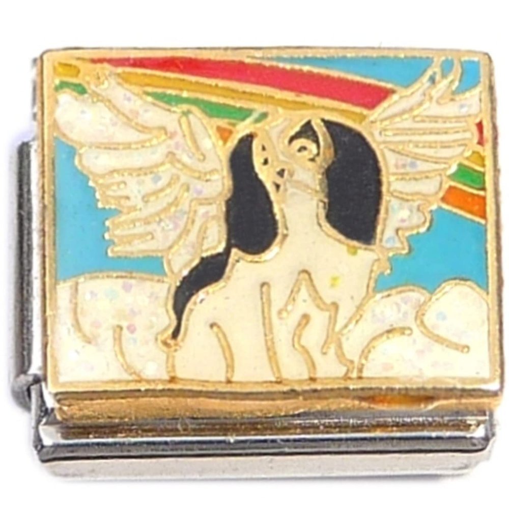 Angel Dog Black and White with Rainbow Italian Charm