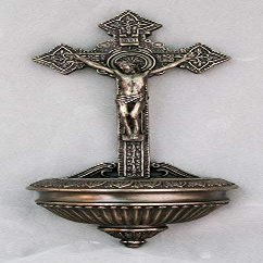 CatholicStore Crucifixion Holy Water Font, Cold Cast Bronze, 11"