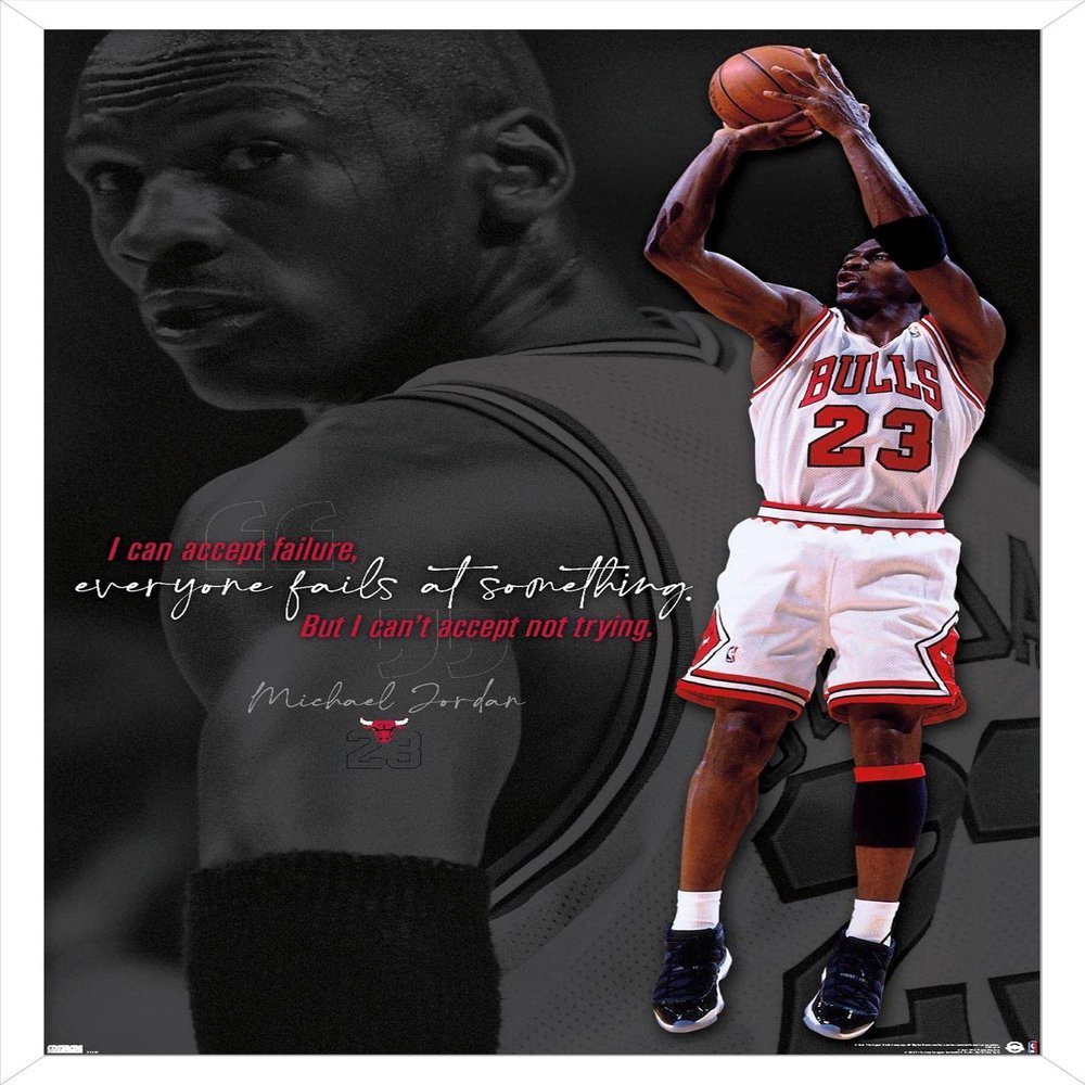 Trends International Michael Jordan - Can't Accept Not Trying Wall Poster, 22.375" x 34", White Framed Version