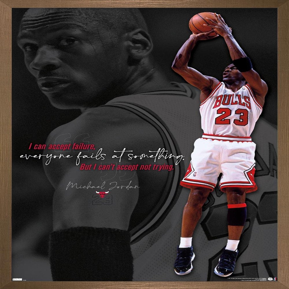 Trends International Michael Jordan - Can't Accept Not Trying Wall Poster, 22.375" x 34", Bronze Framed Version