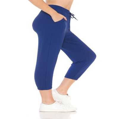 Leggings Depot Womens Relaxed fit Jogger Pants - Track Cuff Sweatpants with Pockets, Capri-Royal, Small