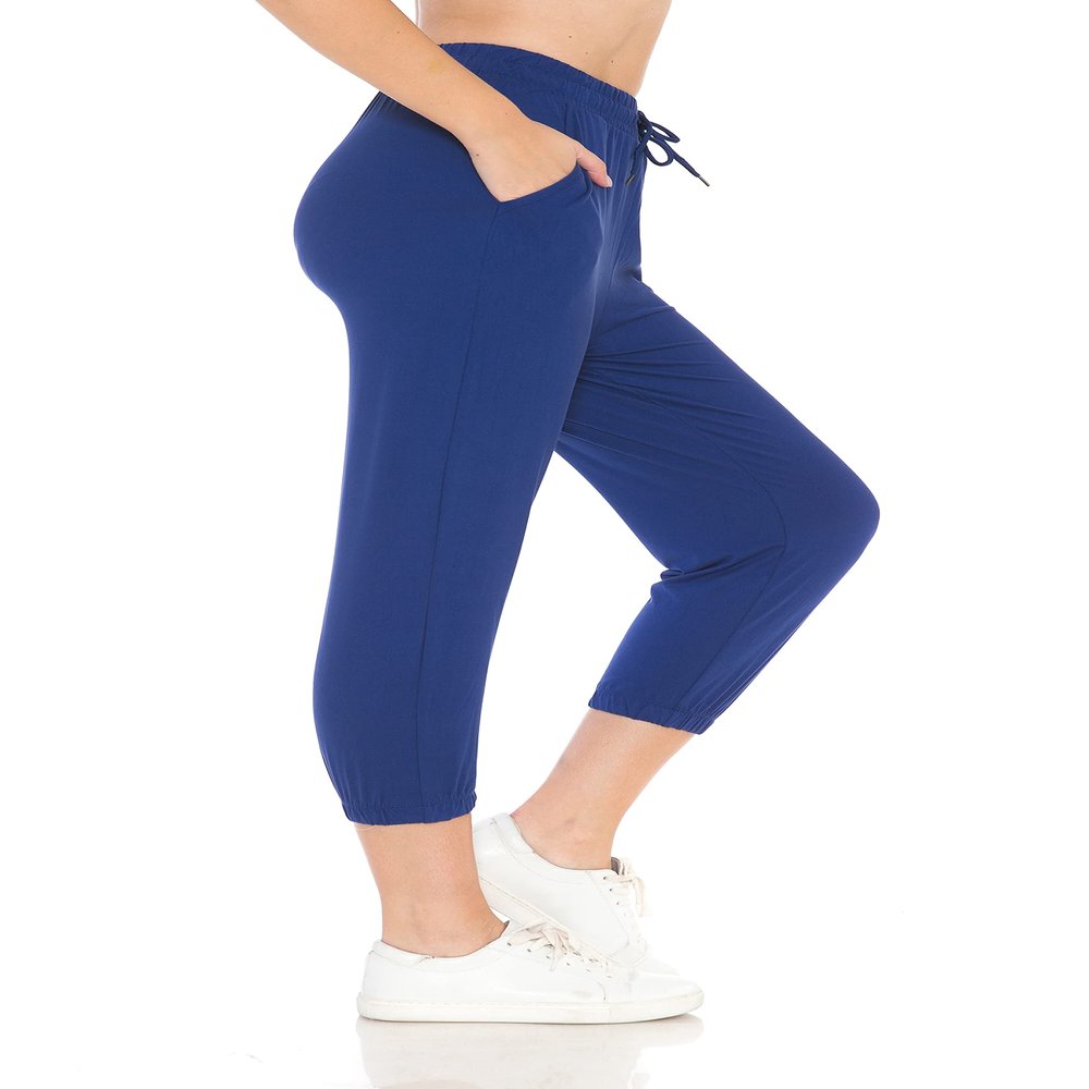 Leggings Depot Womens Relaxed fit Jogger Pants - Track Cuff Sweatpants with Pockets, Capri-Royal, Small
