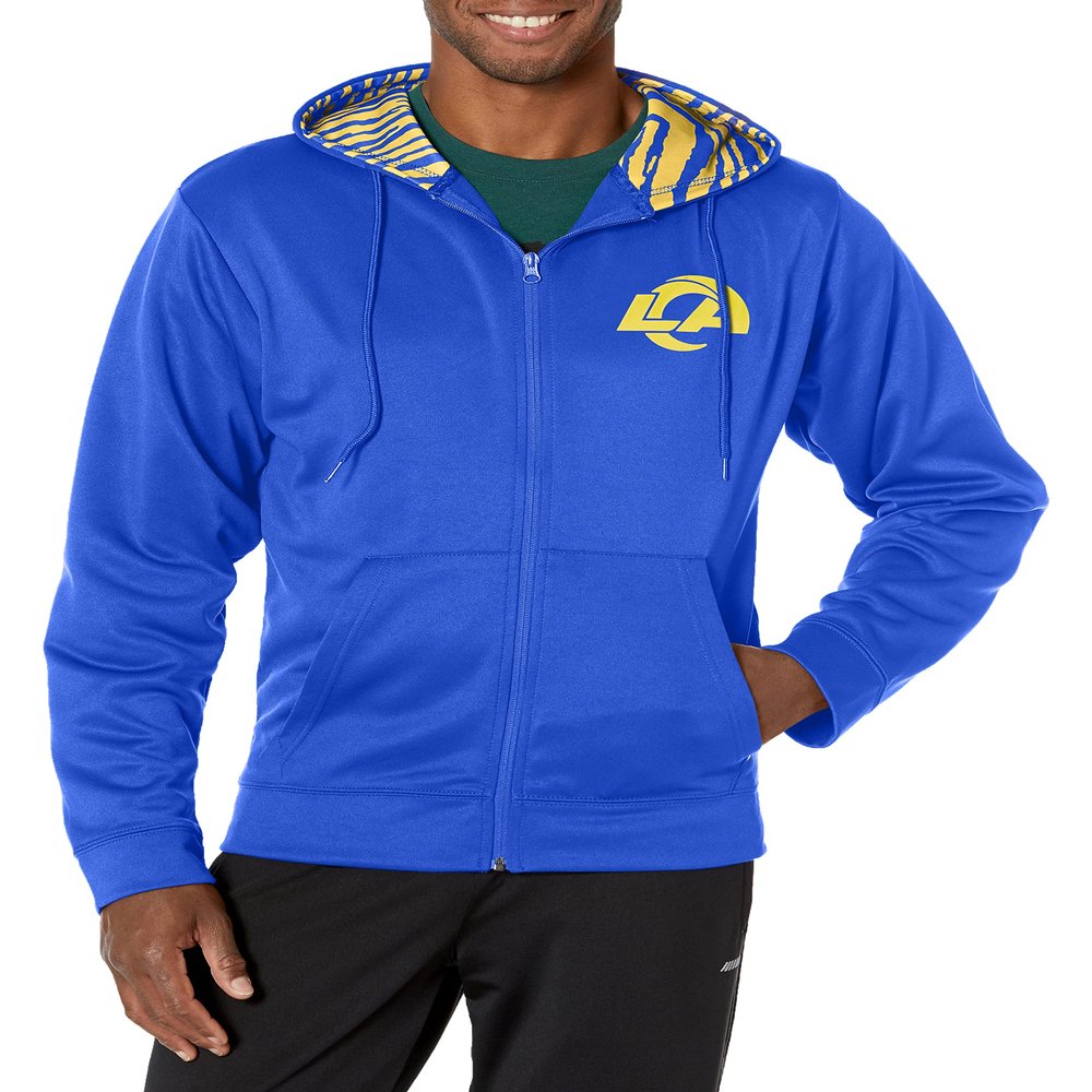 LOS ANGELES RAMS TEAM COLOR FULL ZIP HOOD W/ 2-COLOR ZEBRA ACCENT & BACK GRAPHIC