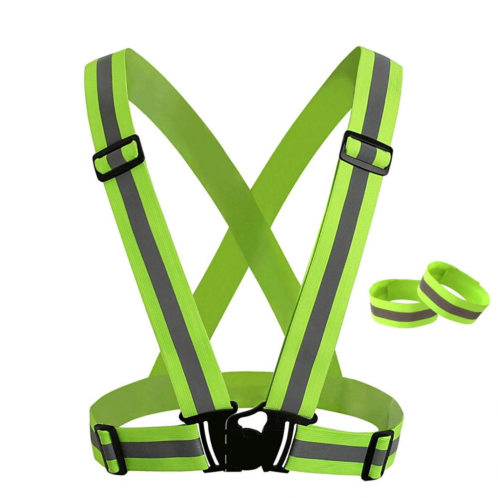TopTie High Visibility & Comfortable Reflective Vest, Gear for Jogging, Biking, Walking, 2 x Armbands Included-NeonGreen-L