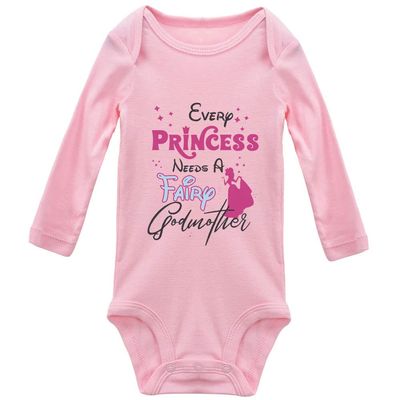 Every Princess Needs A Fairy Godmother Infant Long Sleeve Cotton Bodysuit Romper Jumpsuit C-Pink