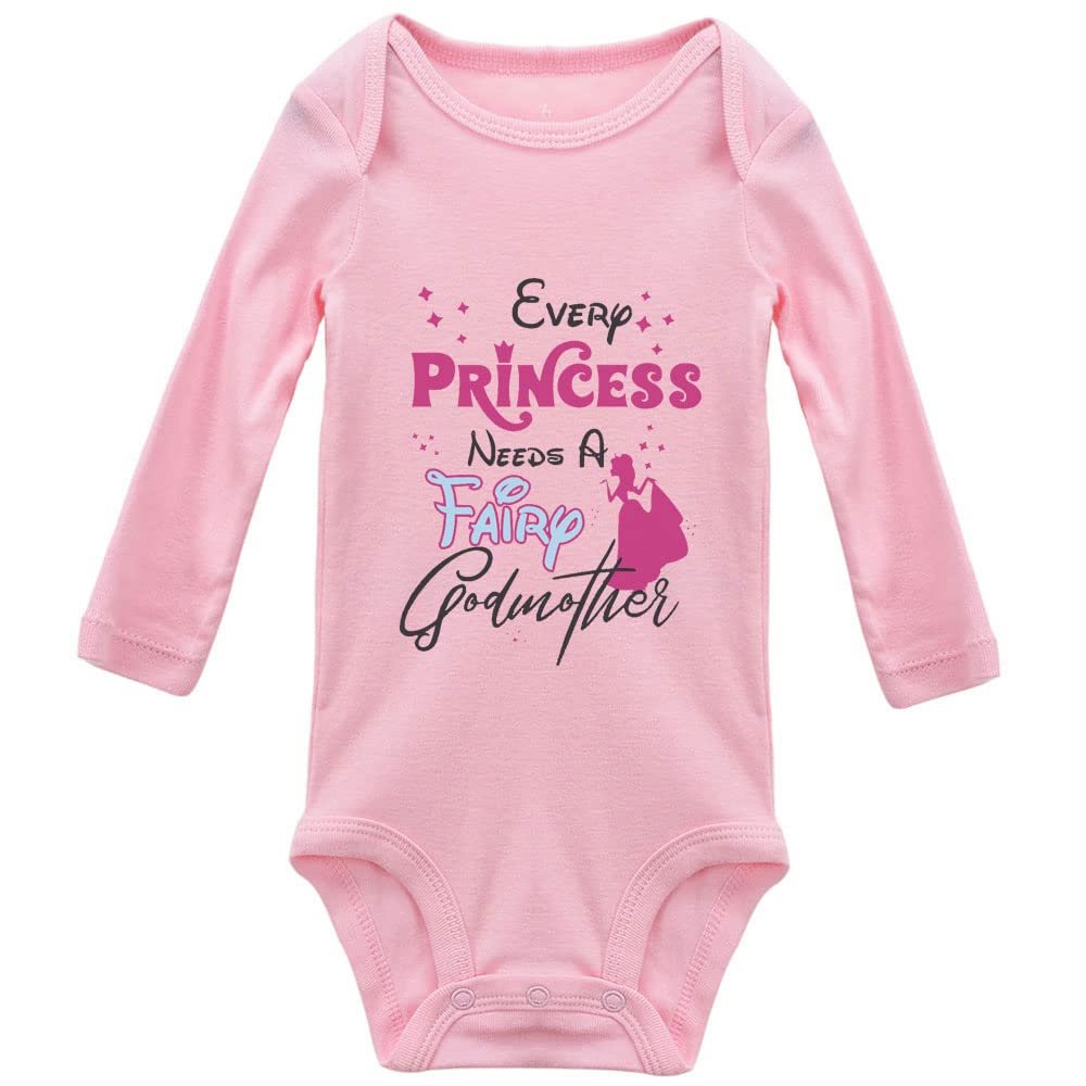 Every Princess Needs A Fairy Godmother Infant Long Sleeve Cotton Bodysuit Romper Jumpsuit C-Pink
