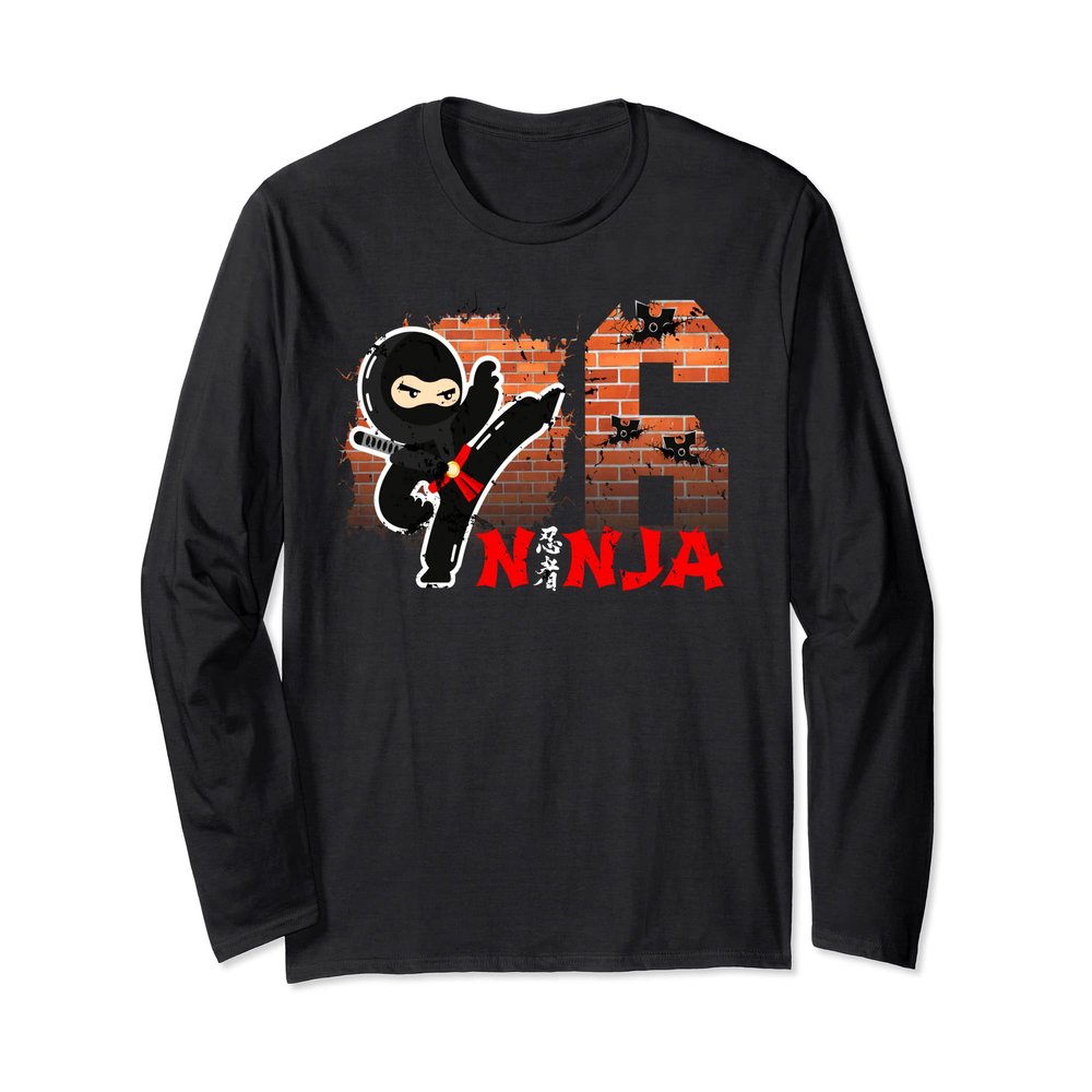 6 Years Old Shirt Gift I Ninja Party Gifts for Boys Bday Long Sleeve T-Shirt