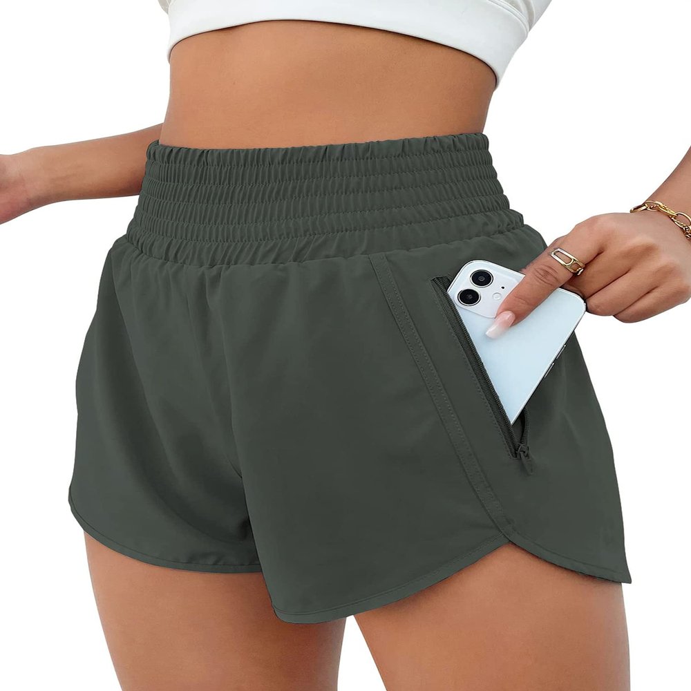 BMJL Women's Athletic Shorts High Waisted Running Short Pocket 2.5" Sporty Shorts Gym Elastic Workout Shorts(L,SummerGreen)