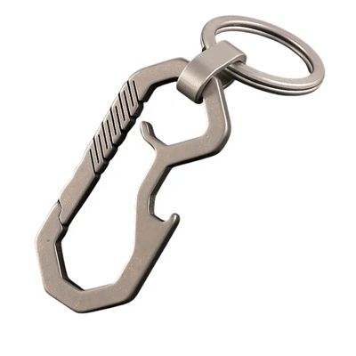 RISON Titanium Keychain Hook EDC Multifunction Tool Anti-Lost Quick Release Carabiner Key Chain with Key Ring and Bottle Opener for Outdoor Hiking Camping