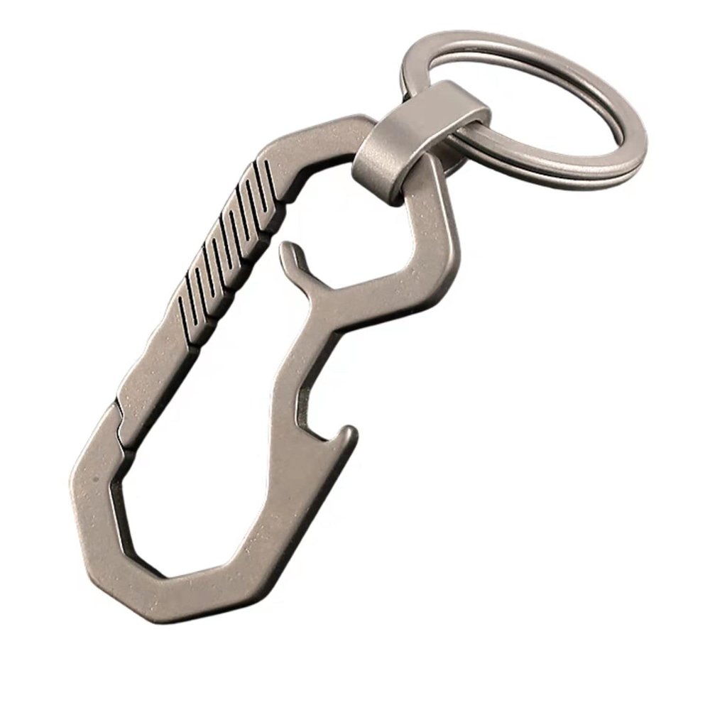 RISON Titanium Keychain Hook EDC Multifunction Tool Anti-Lost Quick Release Carabiner Key Chain with Key Ring and Bottle Opener for Outdoor Hiking Camping