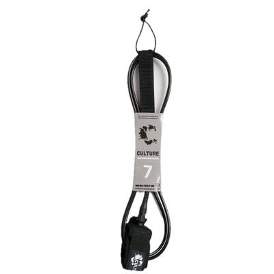 Culture Supply Surfboard Surf Leash (6 Sizes - 5 Colors): 6ft Comp | 6 ft Reg | 7ft | 8ft | 9ft | 10ft (Black, 7ft (7mm Cord))
