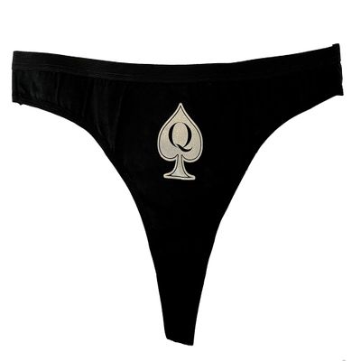 Queen of Spades QoS Thong Panty Spade with Letter Q (X-Large, Black-Silver)