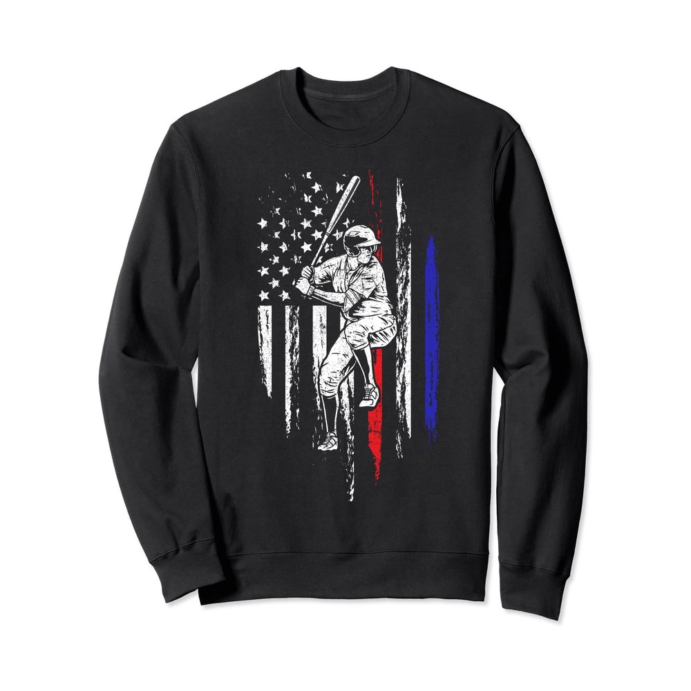 Baseball American Flag Batter Hitting USA 4th Of July Gift Sweatshirt